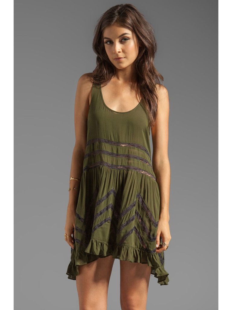 Free People Green Voile & Lace Tunic Slip Dress S | Boho Whimsigoth Grunge Fairy